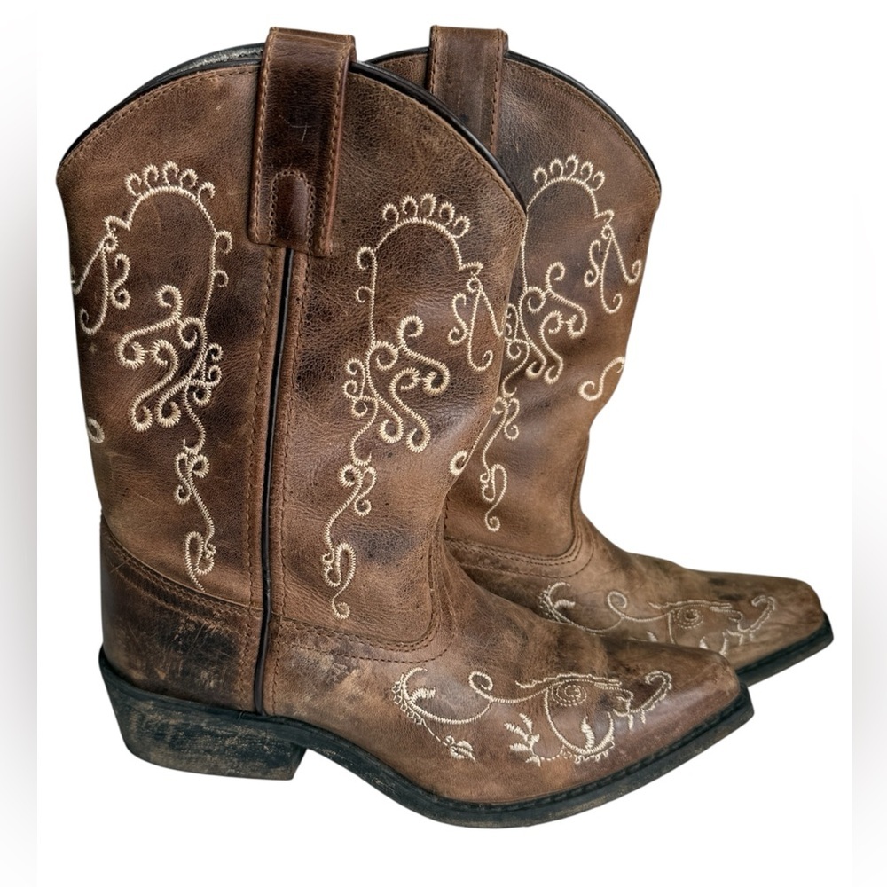 Smoky Mountain Cowboy Boots Girls 2 Jolene Waxed Distressed Snip Toe Western